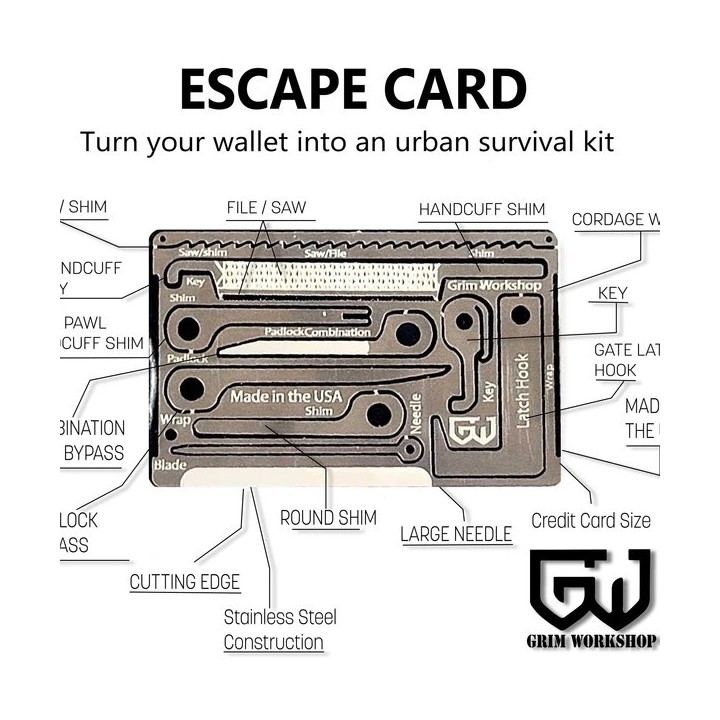 Grim Worksho Escape and Evasion Kit Compact Lock Bypass Tools Escape and Evasion Card