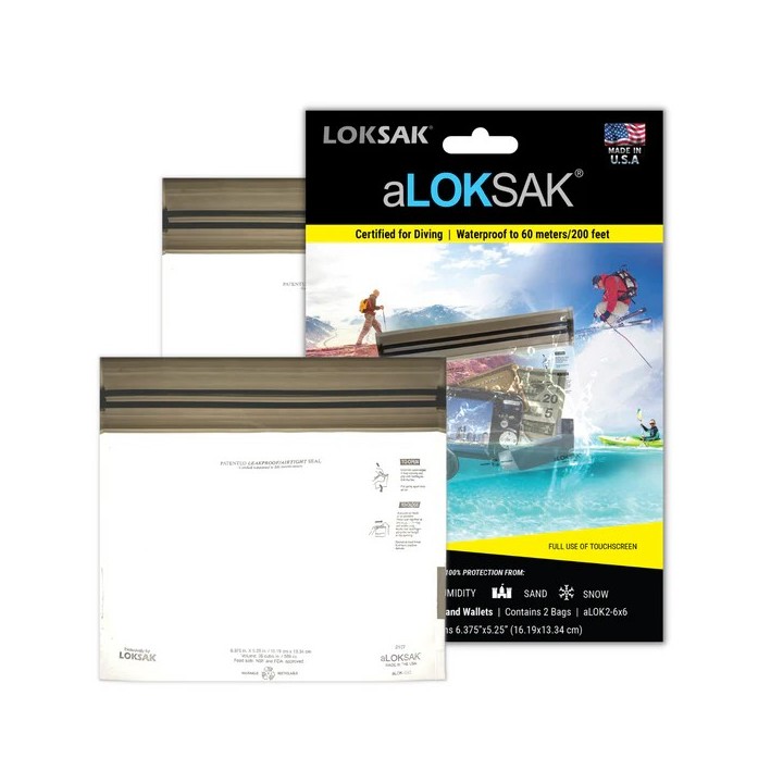 aLOKSAK Waterproof Bag 2 x aLOK2-6x6 waterproof bag for passports medical kits