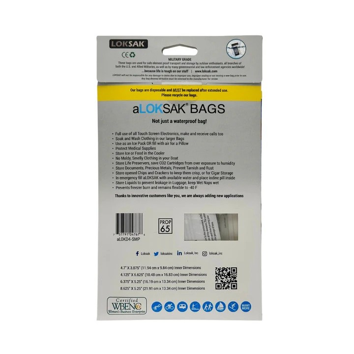 aLOKSAK Waterproof Bag aLOK4-SMP small multipack set pack of four rear of pack