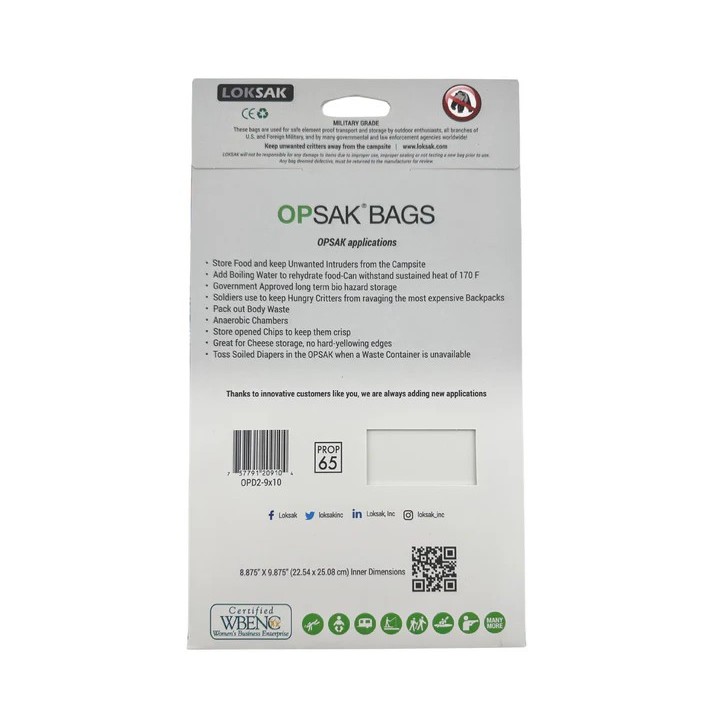 LOKSAK - OPSAK OP2-9x10 Odorproof Dry bag resealable Recyclable storage bags 9x10 rear packaging