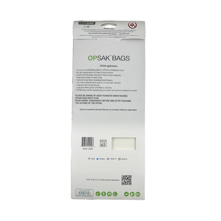LOKSAK - OPSAK OP2-12x20 Odorproof Dry bag resealable Recyclable storage bags 12x20 rear packaging