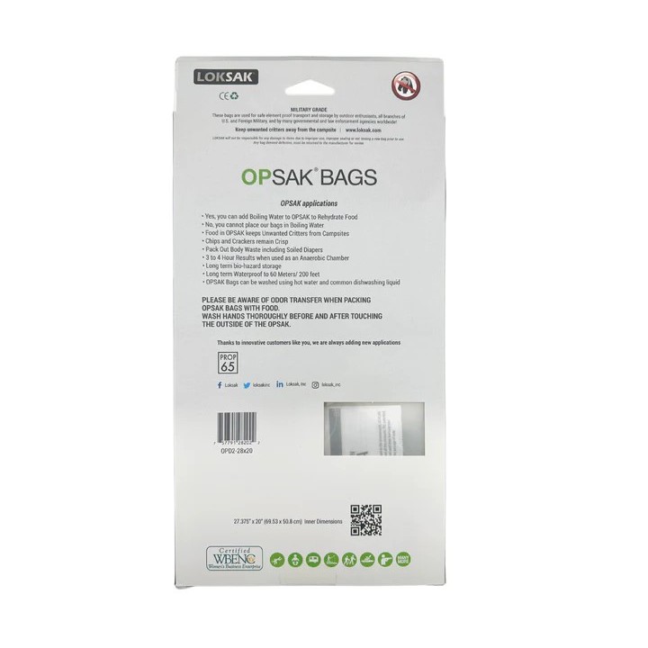 LOKSAK - OPSAK OP2-28x20 Odorproof Dry bag resealable Recyclable storage bags 28x20 rear packaging