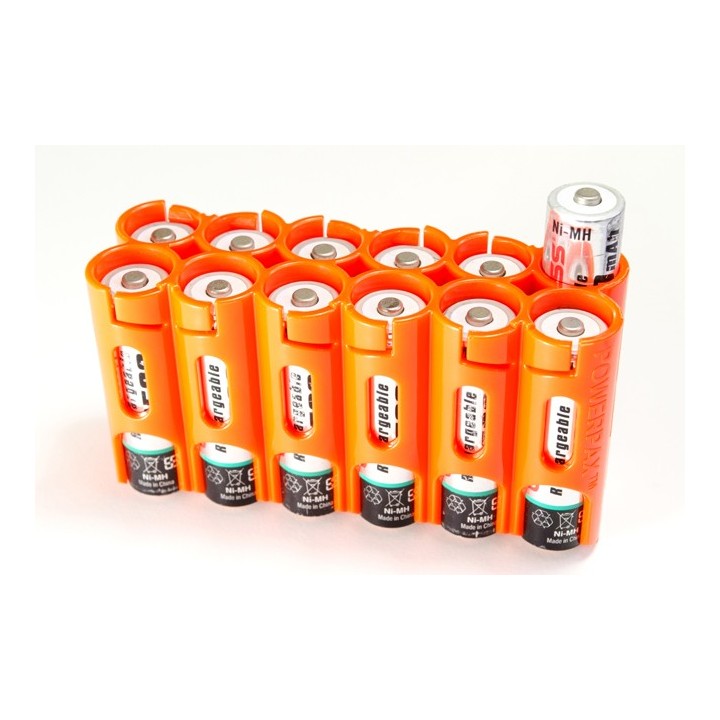 Powerpax Storacell 12AA Battery Caddy Orange